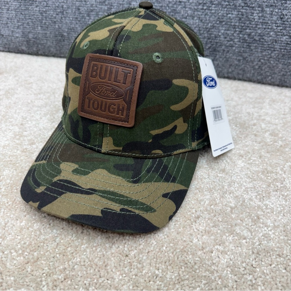 Built Ford‎ Tough hat cap adjustable strap camo leather patch